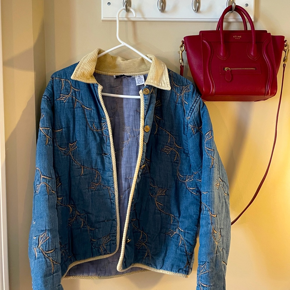 ARTSY Embroidered Denim Coat with Collar